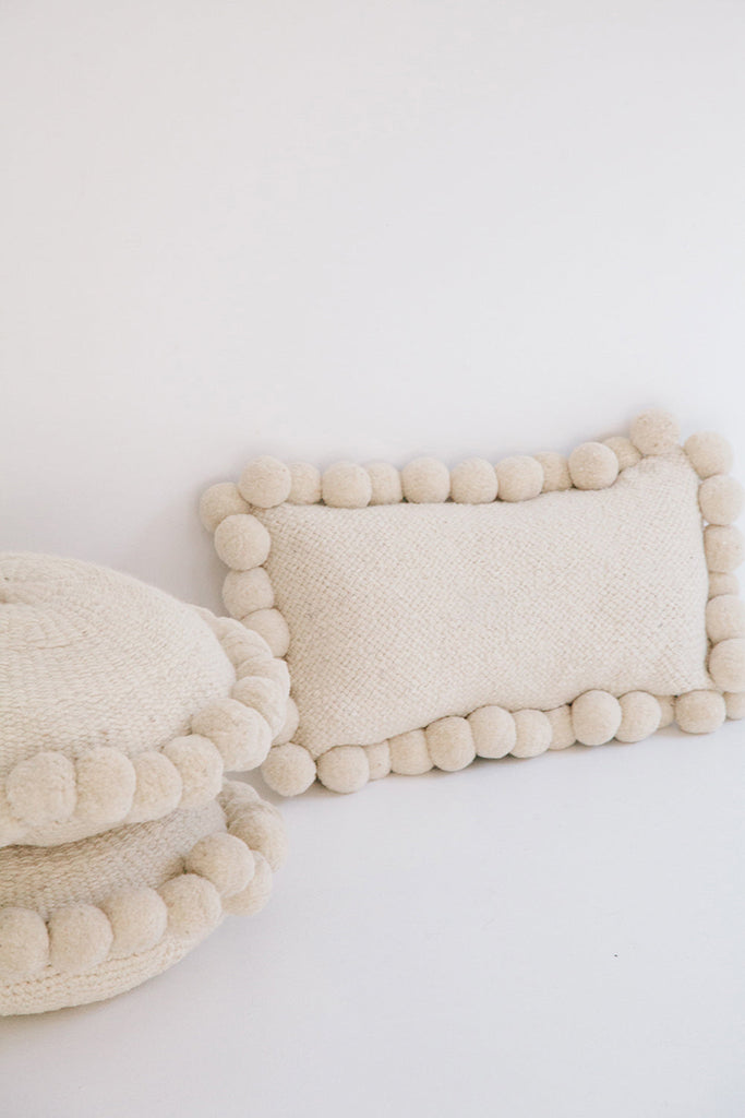Classica Lumbar Pom Pom Cushion  #2 | Natural