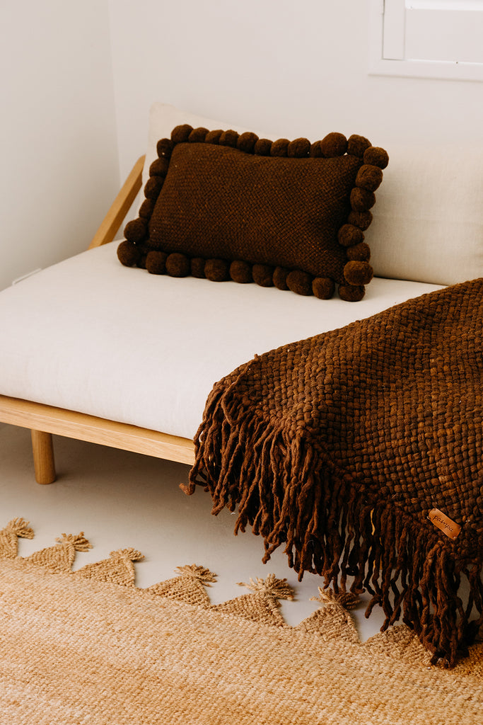 Classica Pom Pom Lumbar Cushion | Rust