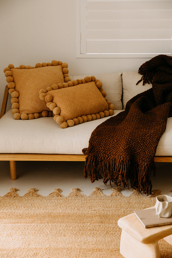 Classica Pom Pom Lumbar Cushion  | Desert