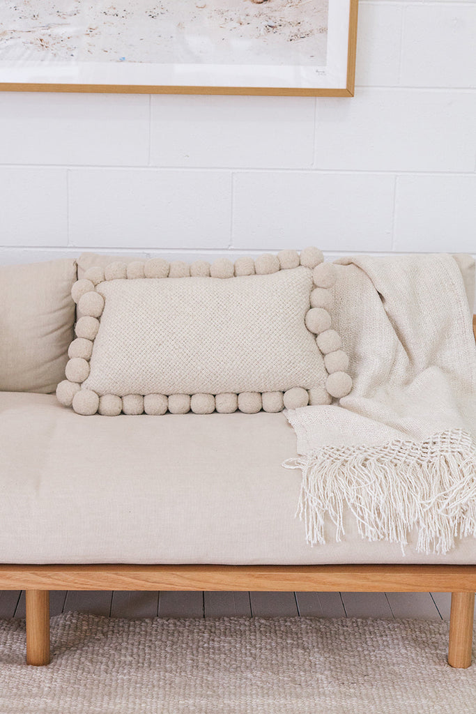 Classica Lumbar Pom Pom Cushion  #2 | Natural